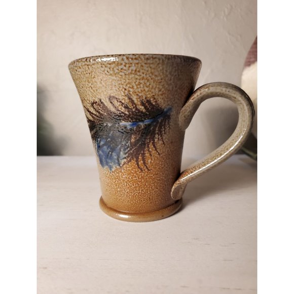 Rowe Pottery Works Feather Mug Stamped With Cross - Picture 1 of 16